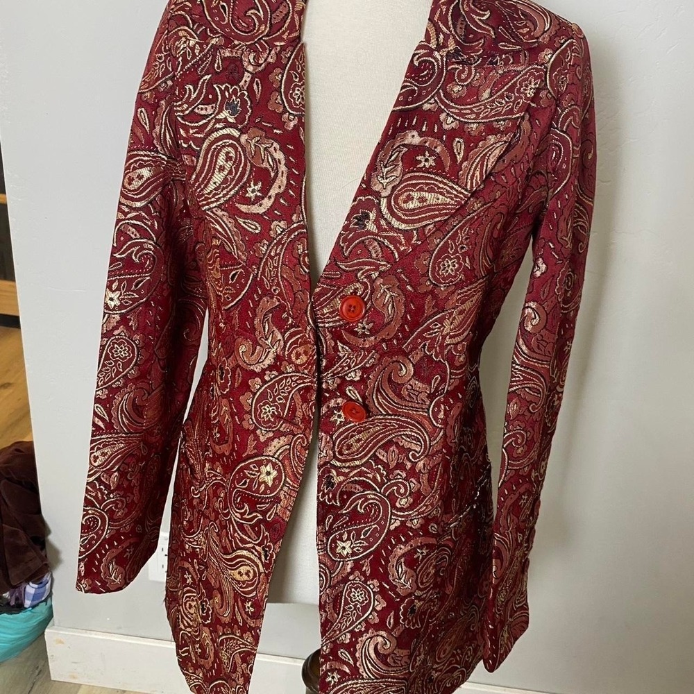 Vintage Wet Seal 90s Burgundy & Gold Paisley Blazer Glam 2000's women's